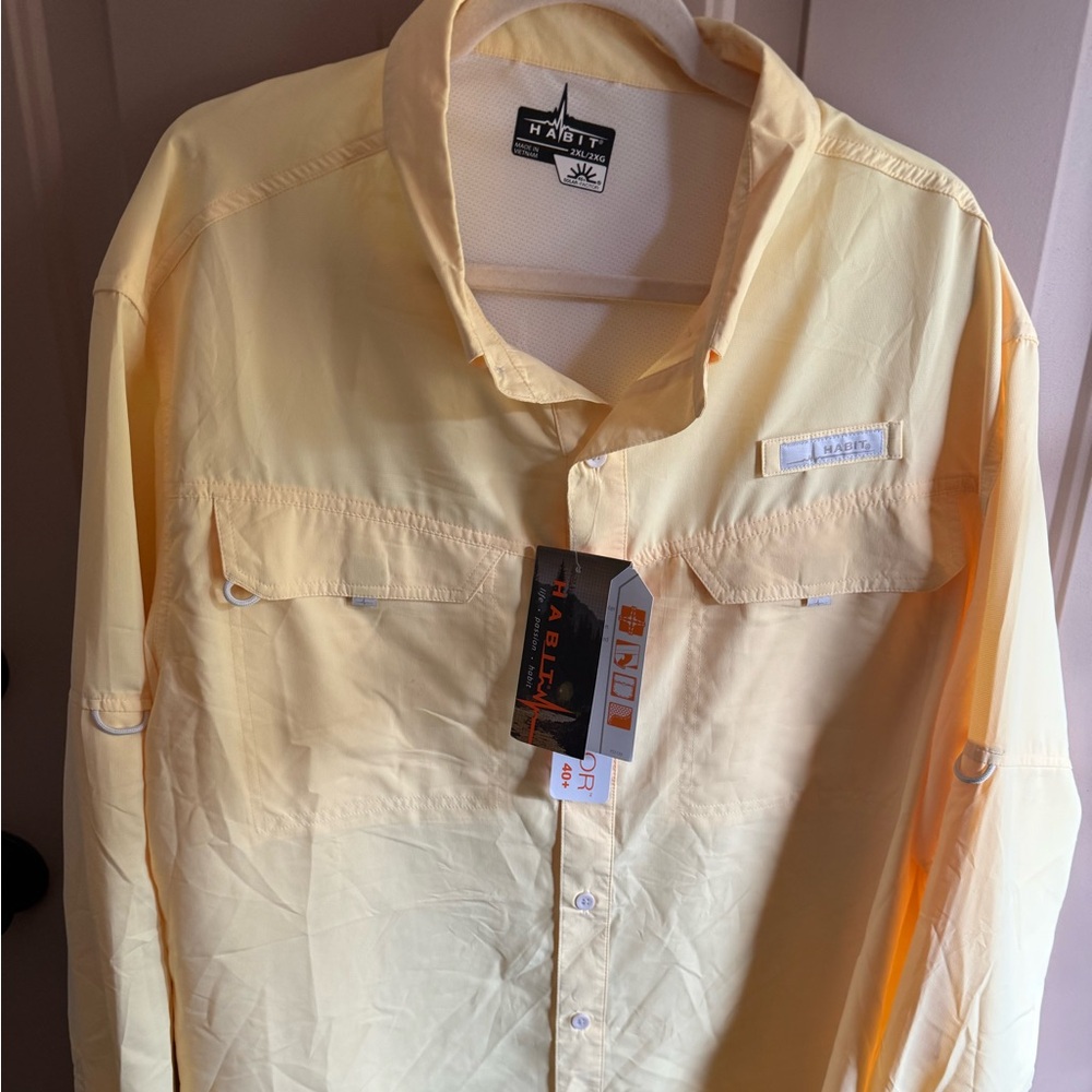 Habit NWT Yellow Long Sleeve Lightweight Button Up Fishing Shirt Men's Sz XXL.